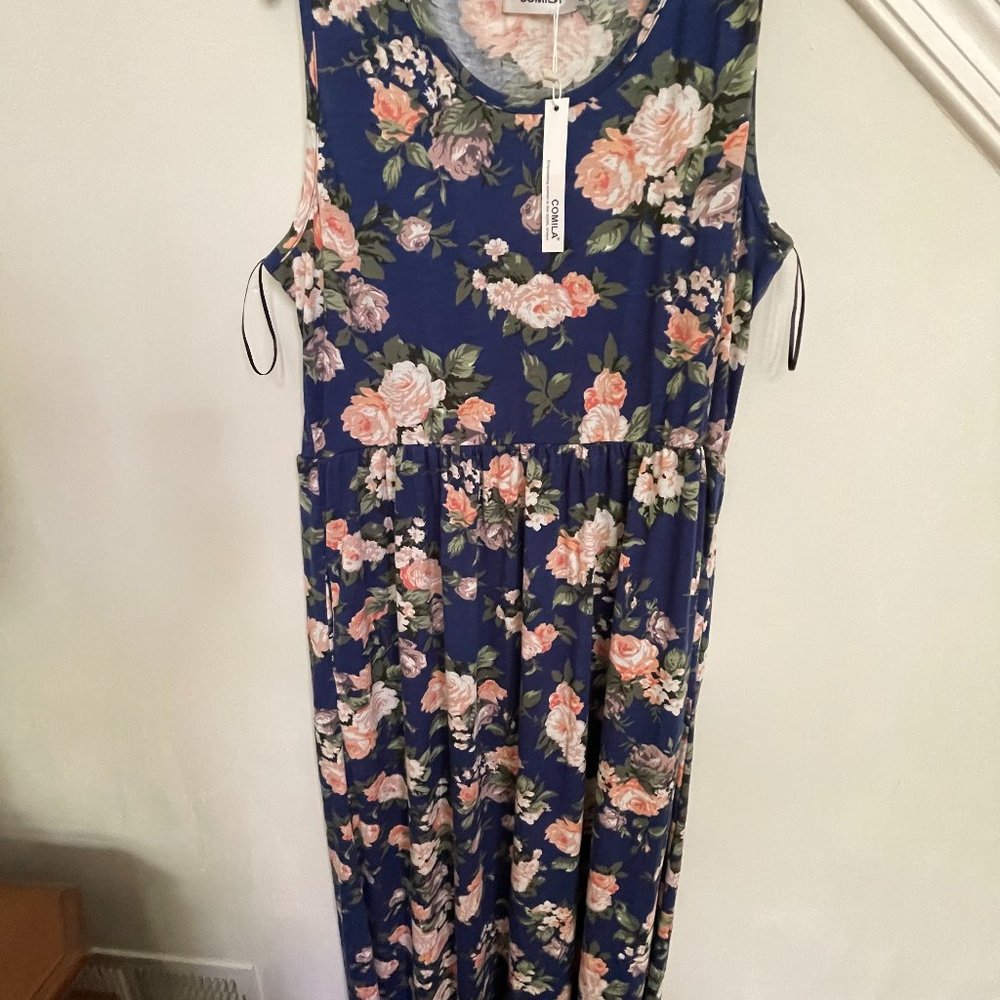 XXL~Comila Women's Summer Sleeves Casual Floral Maxi Dress with Pockets-NWT
